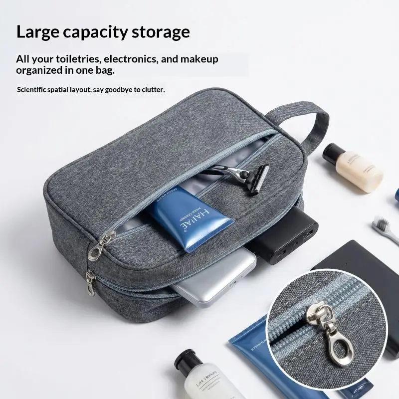 Borsa da viaggio per cosmetici da uomo, organizer da toilette in tela, custodia impermeabile per trucchi da donna, beauty case, pochette da viaggio - immagine 6