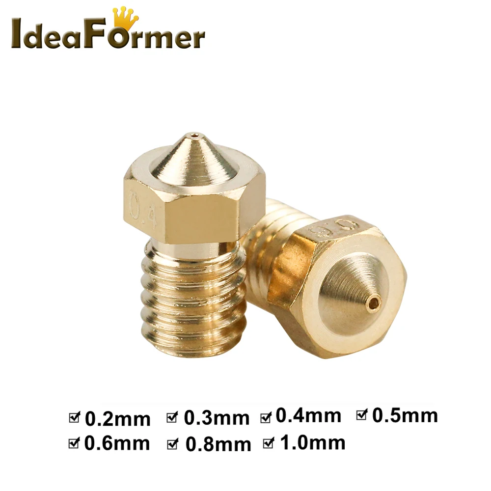 Boquilla de latón E3D V6, 5/10 Uds., 0,2/0,3/0,4/0,5/0,6/0,8/1,0 M6, cobre roscado para filamento 1,75 V5 V6, accesorios de impresora 3D Hotend