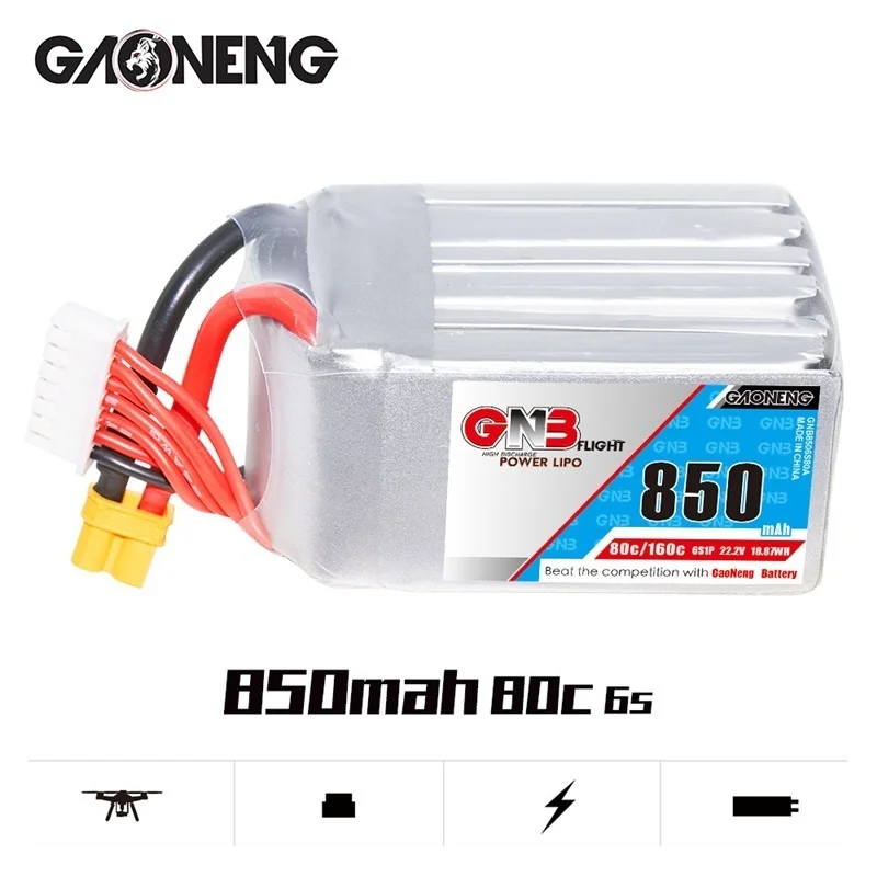 

Original GNB 6S 22.2V 850mAh 80C/160C Lipo Battery FPV Racing Drone RC Models Multicopter Frame Parts XT30U-F Plug 22.2V Battery