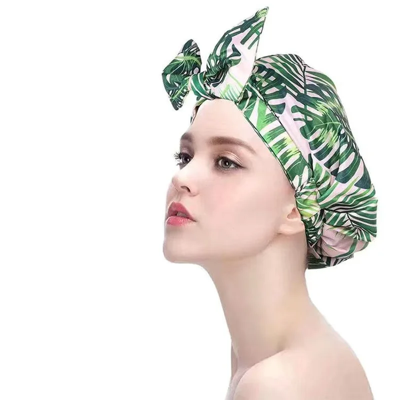 Bow-knot Shower Caps Women Cute Waterproof Bath Hats Face Washing Make-up Moisture Proof Double Layer Head Cover Hair Bonnet New 2