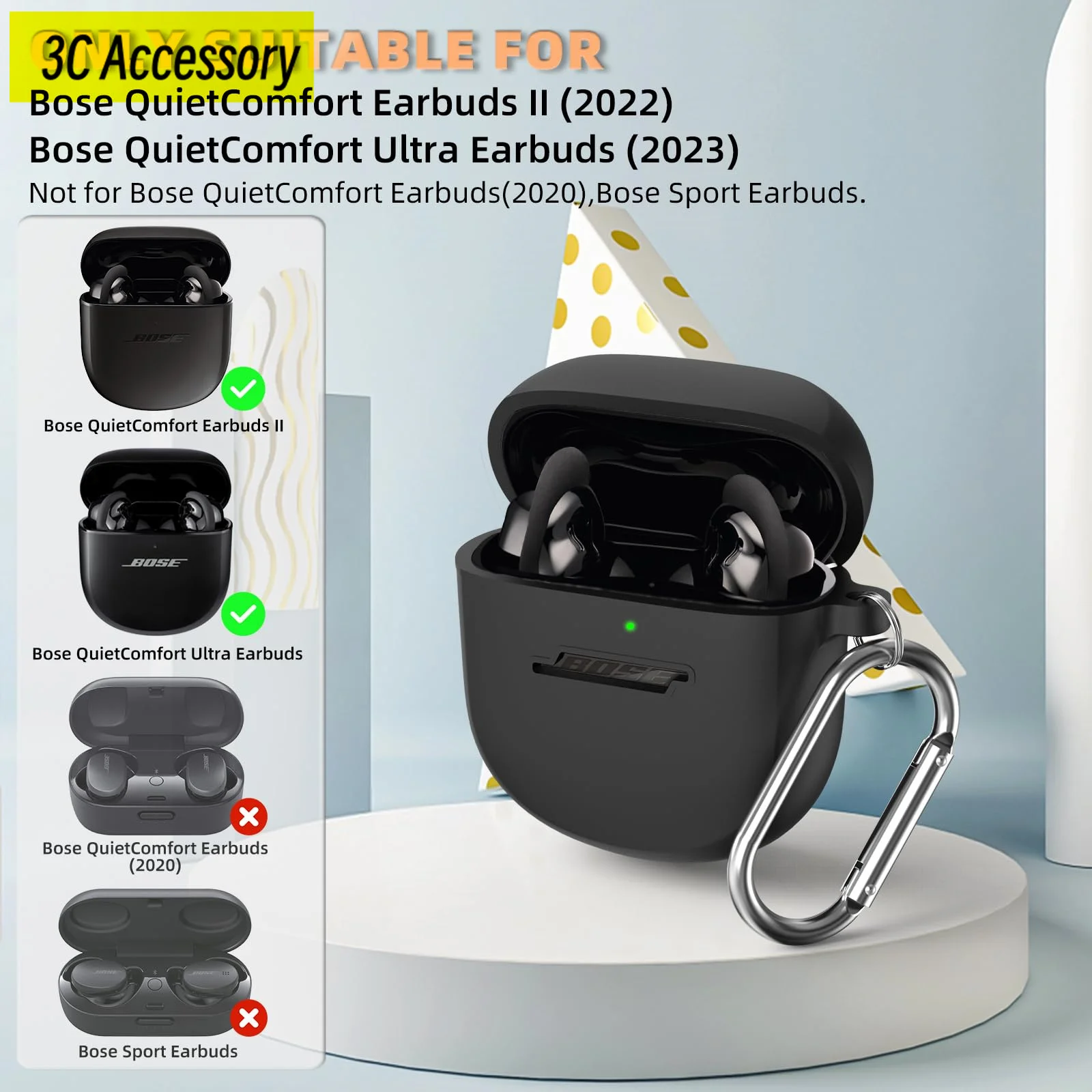 2023 Nuovo Per Bose Quietcomfort Custodia Ultra In Silicone Con Portachiavi Custodia Per Cuffie In Tinta Unita Per Custodia Bose Quietcomfort Ultra/Ii