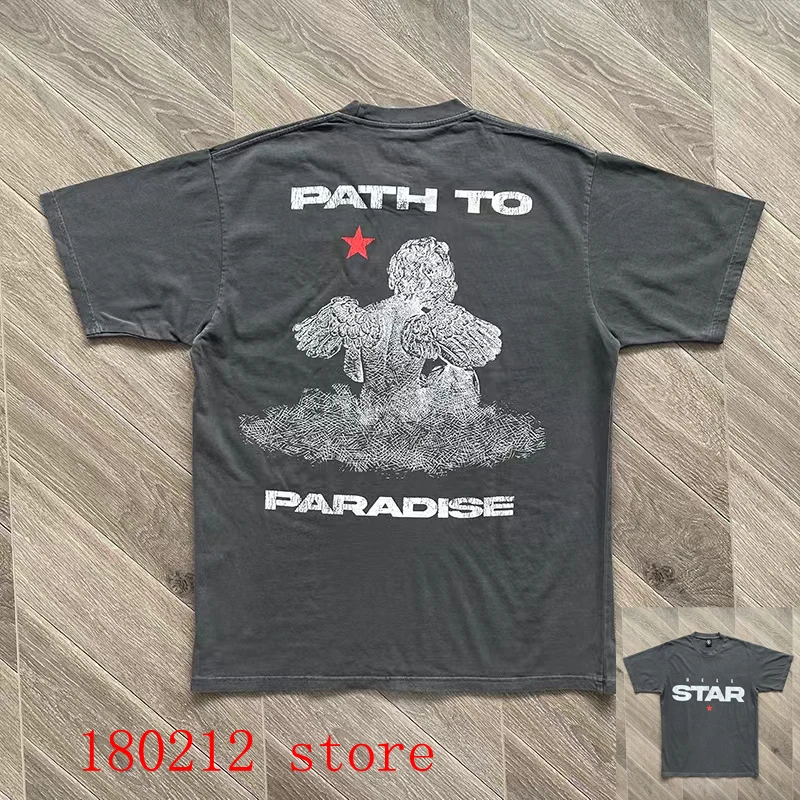 

Новинка, футболка Hellstar с рисунком крыльев Ангела для мальчиков, цвет черный, Женская свободная футболка в европейском и американском стиле