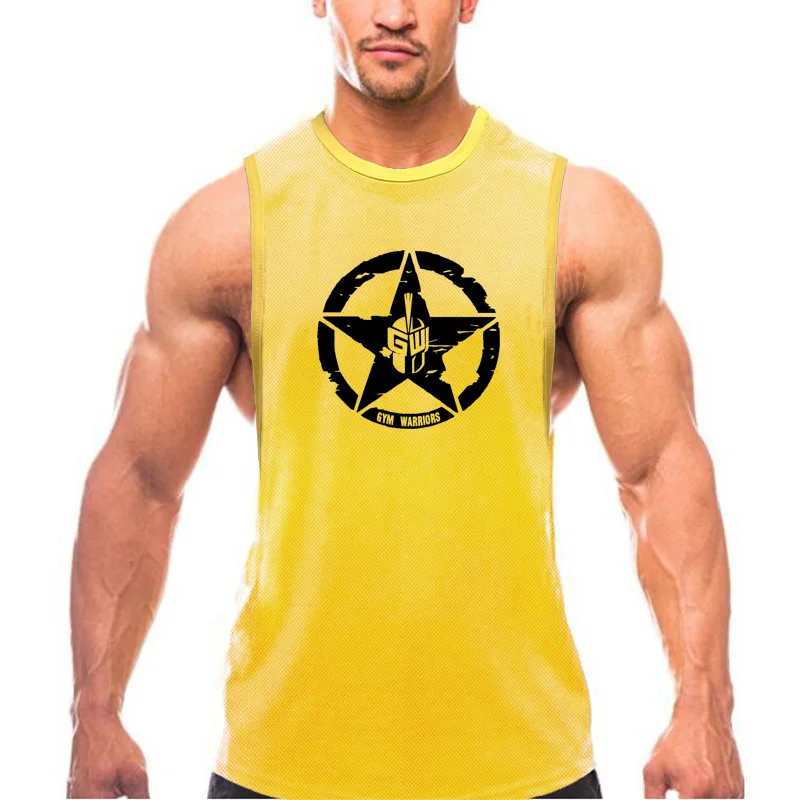 Mens Fitness Running Vest Mesh Breathable Sleeveless T-Shirt Graphic Print Gym Bodybuilding Muscle Exercise Tank Top