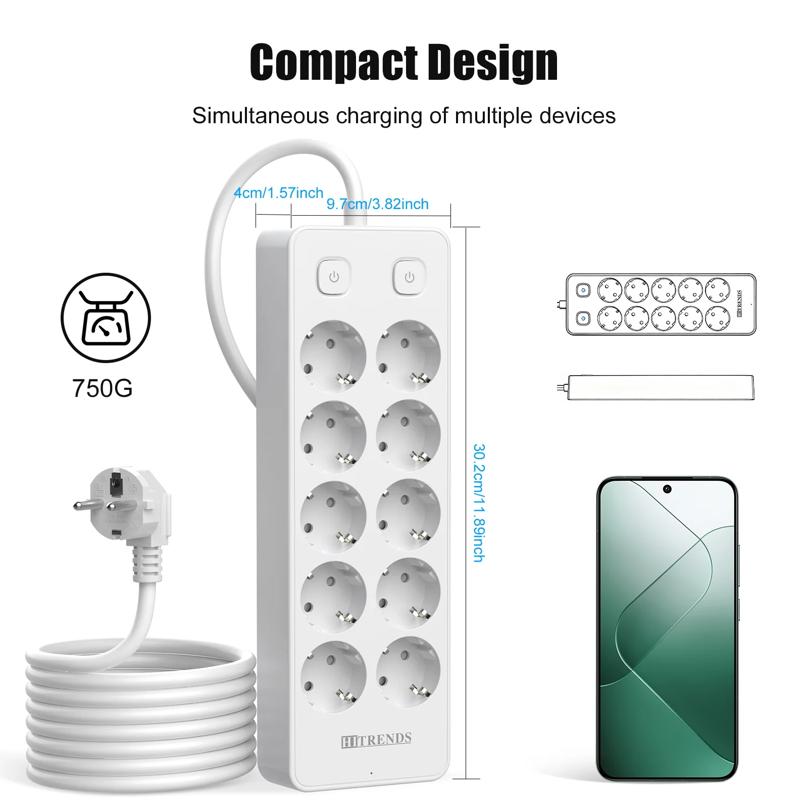 10 Way European Power Strip with 2 USB A 2 USB C PD20W fast charging Multiprise Socket Double switch Surge Protection 2m cable S13fc665875524c0d8ff60ff706b1020bL