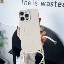 Magnetic Silicone Crossbody Lanyard Strap Phone Case Back Cover - iPhone 8 - 7 (White)