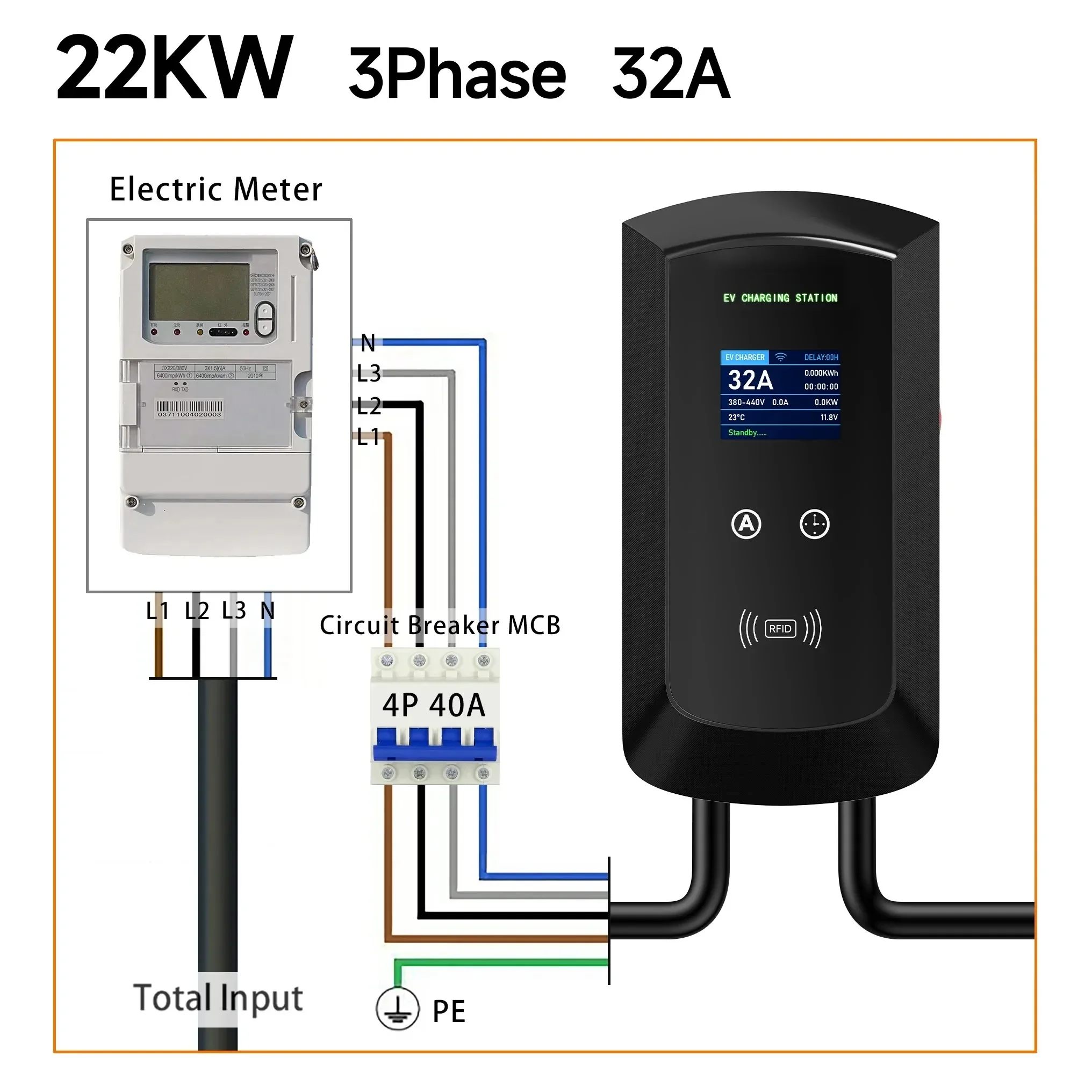 JNTAFEV 11KW 16A Typ 2 EV-Ladegerät 32A 7,6KW/22KW Elektroauto-Ladestation 1/3-Phasen Autoladestation Wallbox mit WLAN-App-Steuerung – Detail 11