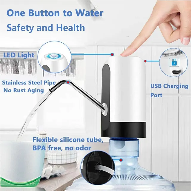 Pam Elektrik Dispenser Air Mudah Alih Caj Usb Untuk Botol 5 Gelen Dengan Alat Berlaras Hos Sambungan 3