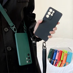 Crossbody Necklace Strap Lanyard Cord Soft Silicone Case For Samsung Galaxy S23 S22 S21 Plus Ultra S20 FE A52 Shockproof Cover