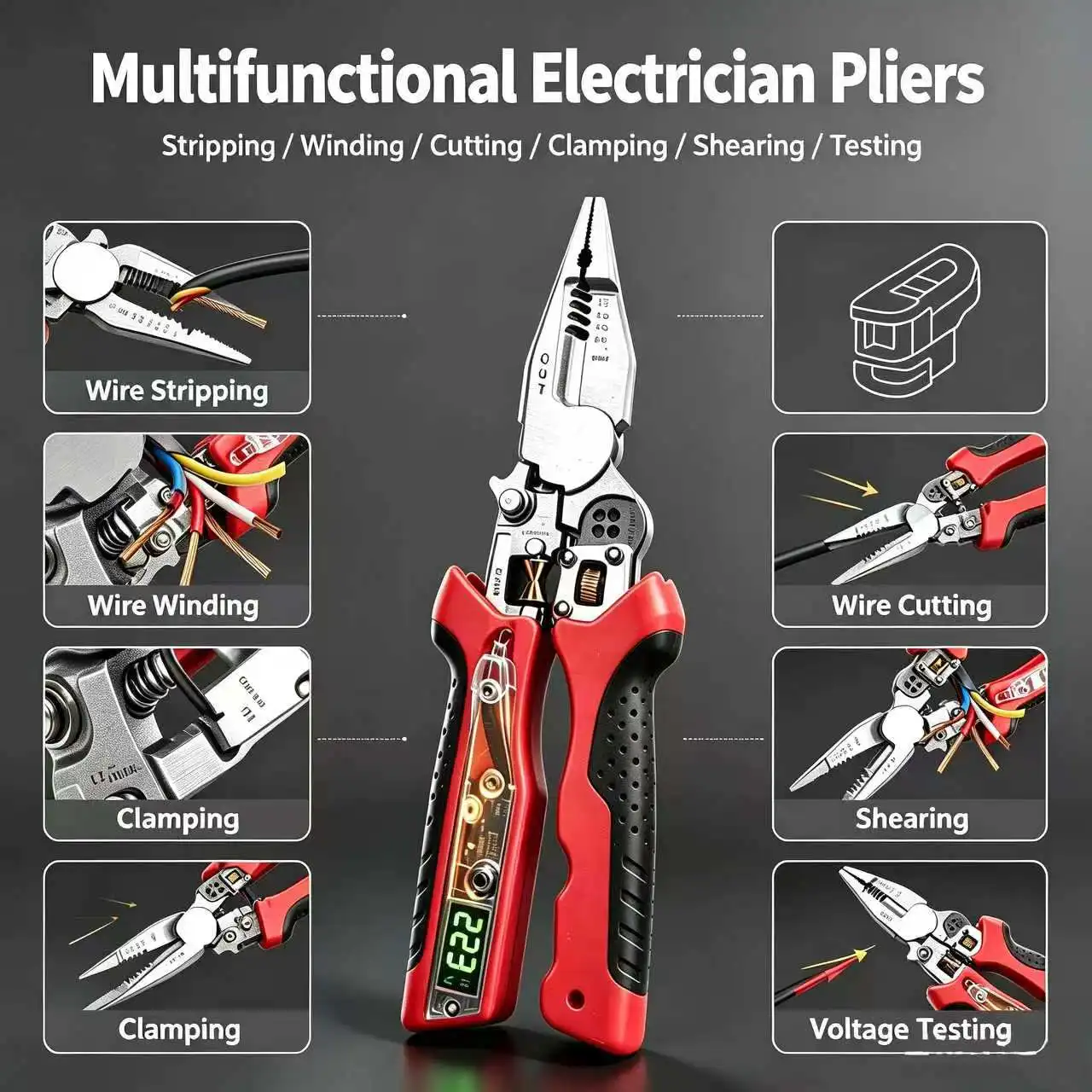 Enhanced Electrician's Multi-Tool: Adjustable Wire Stripper, Crimper & Voltage Tester