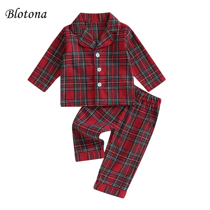 

Пижамный комплект детский в клетку, рубашка с длинным рукавом, на пуговицах, и эластичные штаны, одежда для дома, домашняя одежда, 6 месяцев-4 года