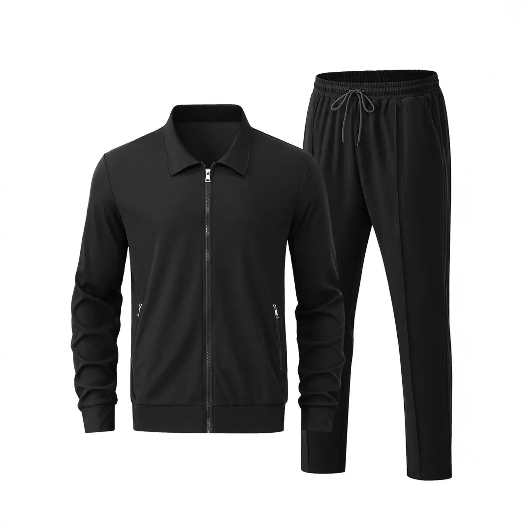 2026 남성 라펠 지퍼업 자켓 세트, 가을 겨울 슬림핏 포켓 가디건 & 두꺼운 바지 트랙슈트