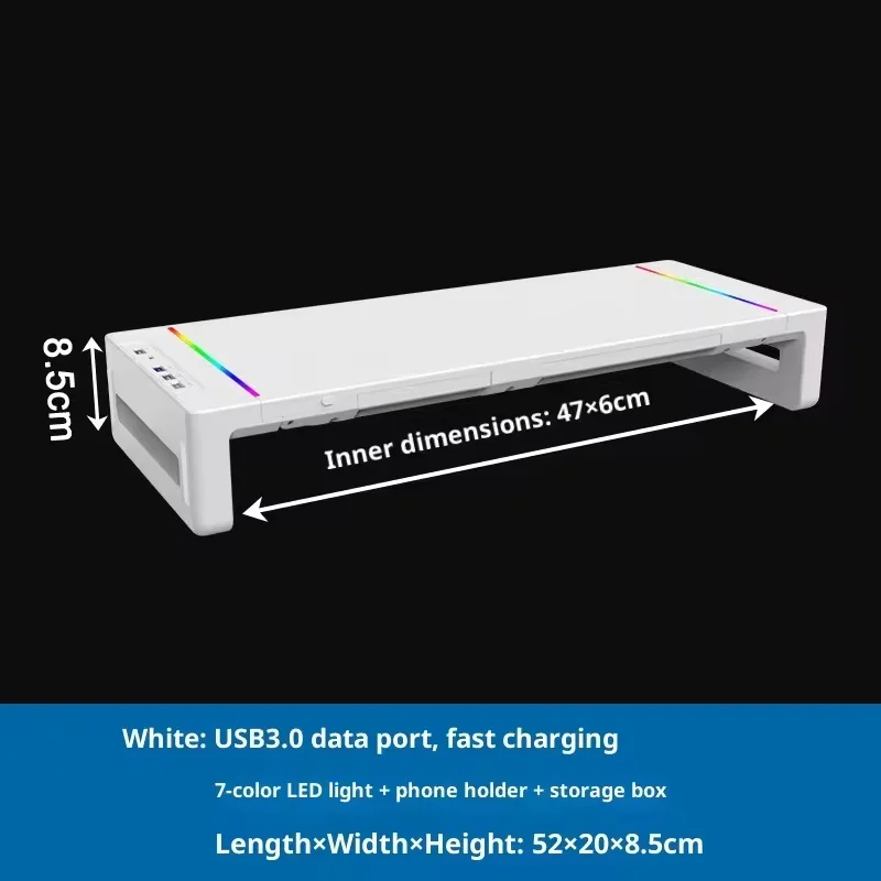 조절 가능한 노트북 스탠드 라이저, USB 3.0 허브, 13가지 모델, 7색 LED, 휴대폰 거치대, 수납 서랍 포함