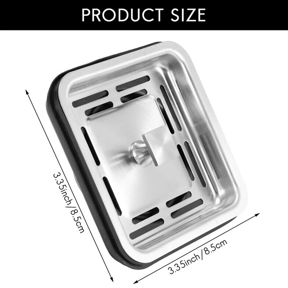 Prevents Leakage Durablity Stainless Steel Square Sink Strainer Plug Kitchen Sink Drain Mesh Stopper Easy Installation 8.5x8.5cm