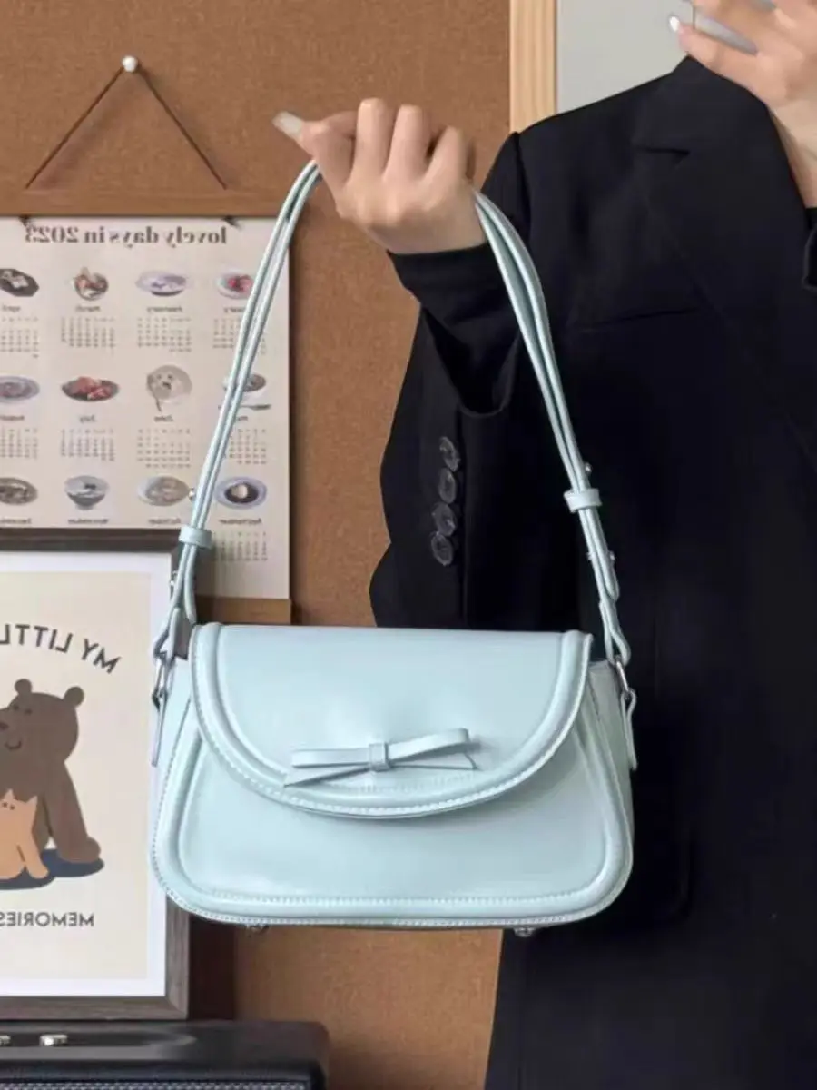 JIAERDI Vintage Bow Red Handbag Women Versatile Leather Chic Underarm Shoulder Bags Y2k Ladies Square Messenger Bag 2025 New