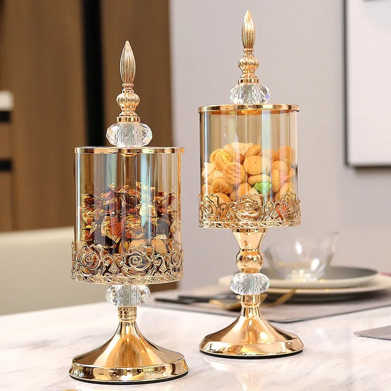 

Home Glass Tea Jar Can Tank European Storage With Lid Table Decoration Luxury Style