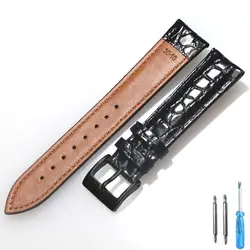 Elegant Leather Pin Buckle Watch Strap - 22mm (Black - BK)