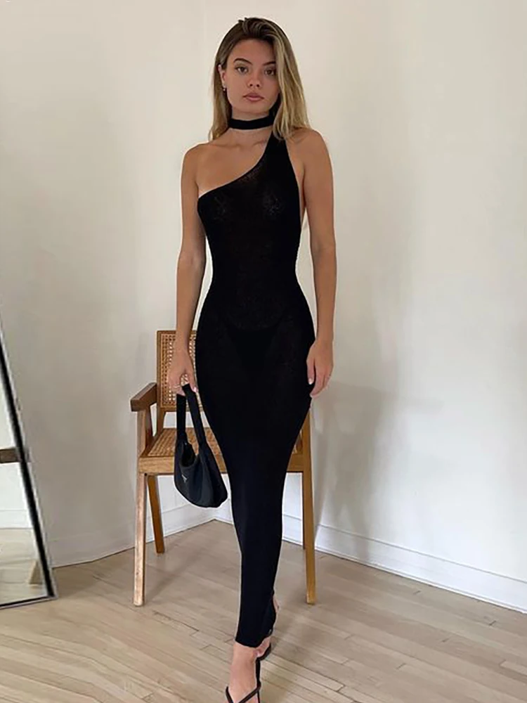 Vestidos de playa para vacaciones de verano para mujer, negros, de punto, sin mangas, ajustados, sexis, largos, elegantes, bohemios, para fiesta, 2025