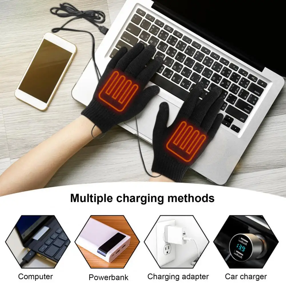 Heating Gloves Silicone Non-slip Gloves Usb for Winter Touchscreen Knitting Mitten Warmer Electric Heating for Students