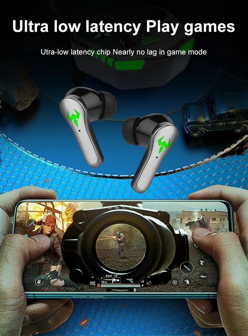 TWS Gaming Headsets Wireless Earphones 9D Stereo Surround Sound Quality Bluetooth-compatible 5.2 Music Headphones With Micphone