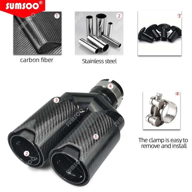 Genuine SUMSOO Y style outlet 80 Double Muffler Tips Universal M performance Carbon Fiber Exhaust Tips End Pipes for BMW Series