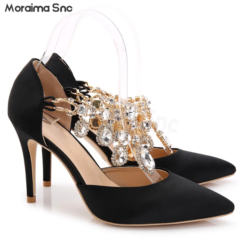 

Luxurious Crystal Gem Noble Pumps Pointed Toe Rhinestone Stiletto Heels Hollow High Heels Wedding Shoes Multi-Color Woman's Shoe