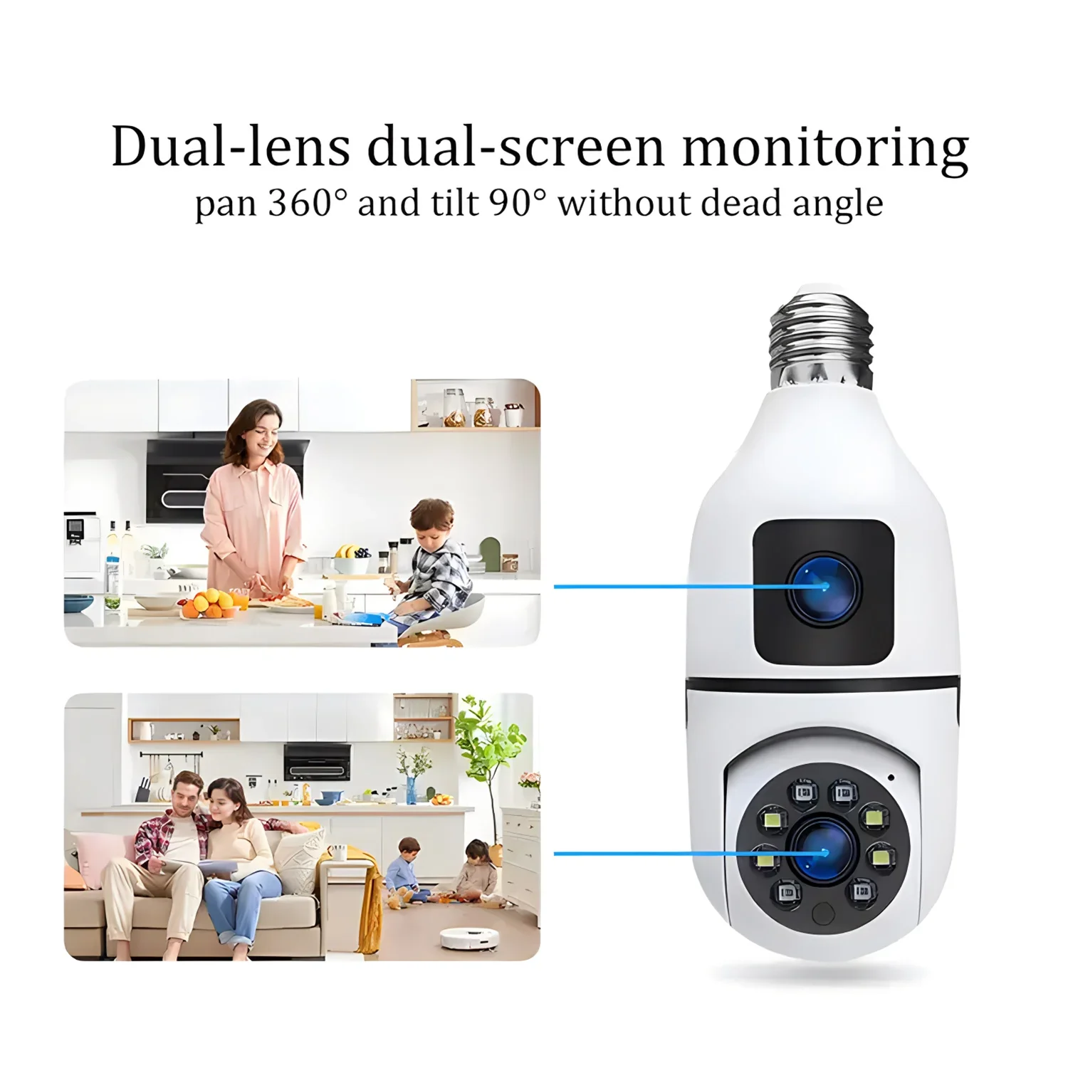 2MP E27 Bulb Surveillance Dual Lens Camera Night Vision Full Color Automatic Human Track Security Monitor Wifi Camera 4