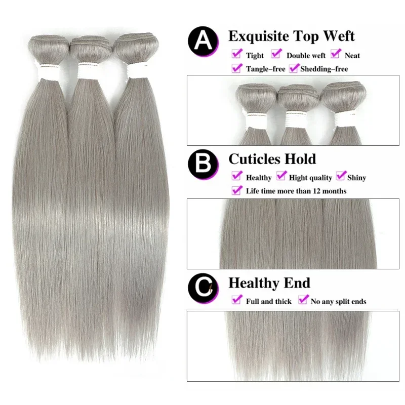 Sliver Grey Human Hair Bundles 9A Brazilian Straight Hair Weave Bundles 1/3/4PCS Remy 8-26inch Extensions IJOY Deals