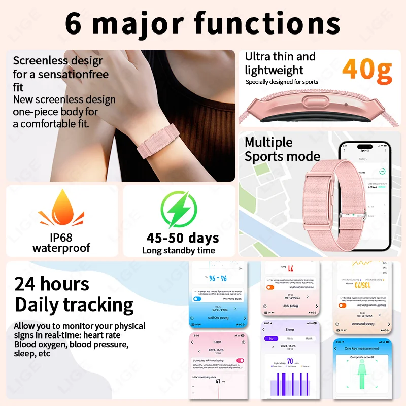 새로운 무화면 스마트워치 남성용 스포츠 아웃도어 피트니스 심박수 모니터 IP68 방수 안드로이드 IOS 2026용 신형 스마트워치