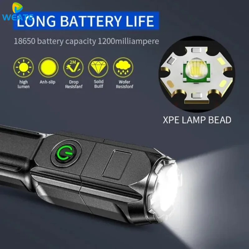 강력한 LED 손전등, 100000 루멘 전술 손전등, 충전식 USB 18650 방수 줌 낚시 사냥 LED 손전등