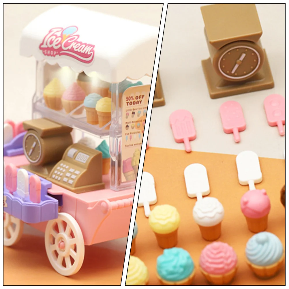 1 Set of Ice Cream Cart Kids Pretend Play Realistic Ice Cream Cart Toy Set Truck Toy