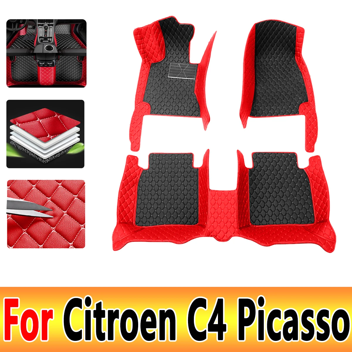 

Car Floor Mats For Citroen Grand C4 Picasso SpaceTourer 7seat 2006~2013 leather Mat Rugs Pad Interior Parts Car Accessories 2010