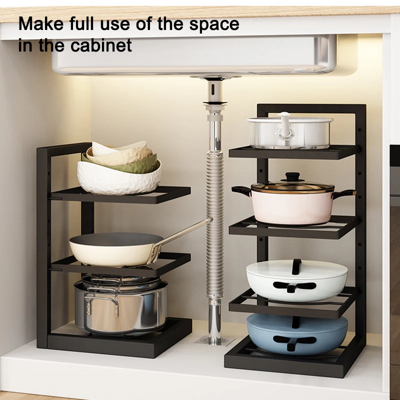 

Pot Storage Rack Household Multi-layer Adjustable Pot Storage Rack Cabinet Internal Layering Put Pot Shelf