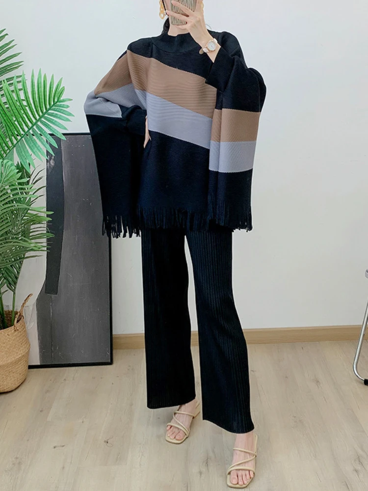 -Folded set in varying colors for women, top shawl, straight leg casual pants, stylish clothing, new, autumn, two sets,