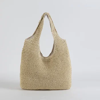 2023 Mode Rattan Frauen Umhängetaschen Wikcer gewebte weibliche Handtaschen große Kapazität Sommer Strand Stroh Taschen lässige Tasche Geldbörsen — изображение 3