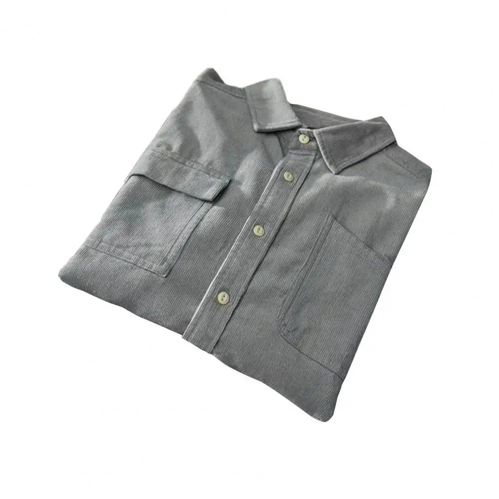 

Men Workwear Shirt Men Button-up Shirt Men's Corduroy Cargo Workwear Shirt with Chest Pockets Turn-down Collar Solid for Outdoor