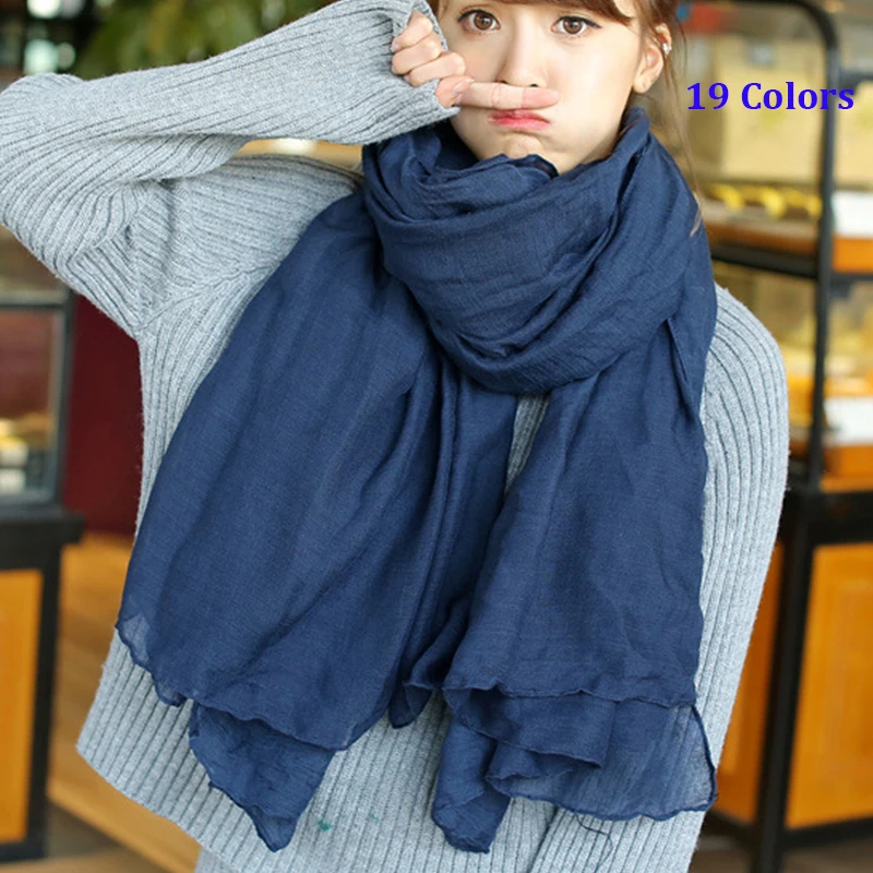 Navy Blue 19 Colors Lady Hijabs Musilim Large Size Long Scarves Fashion Linen Cottone Soft Women Scarfs Wraps Girls Bandana Head