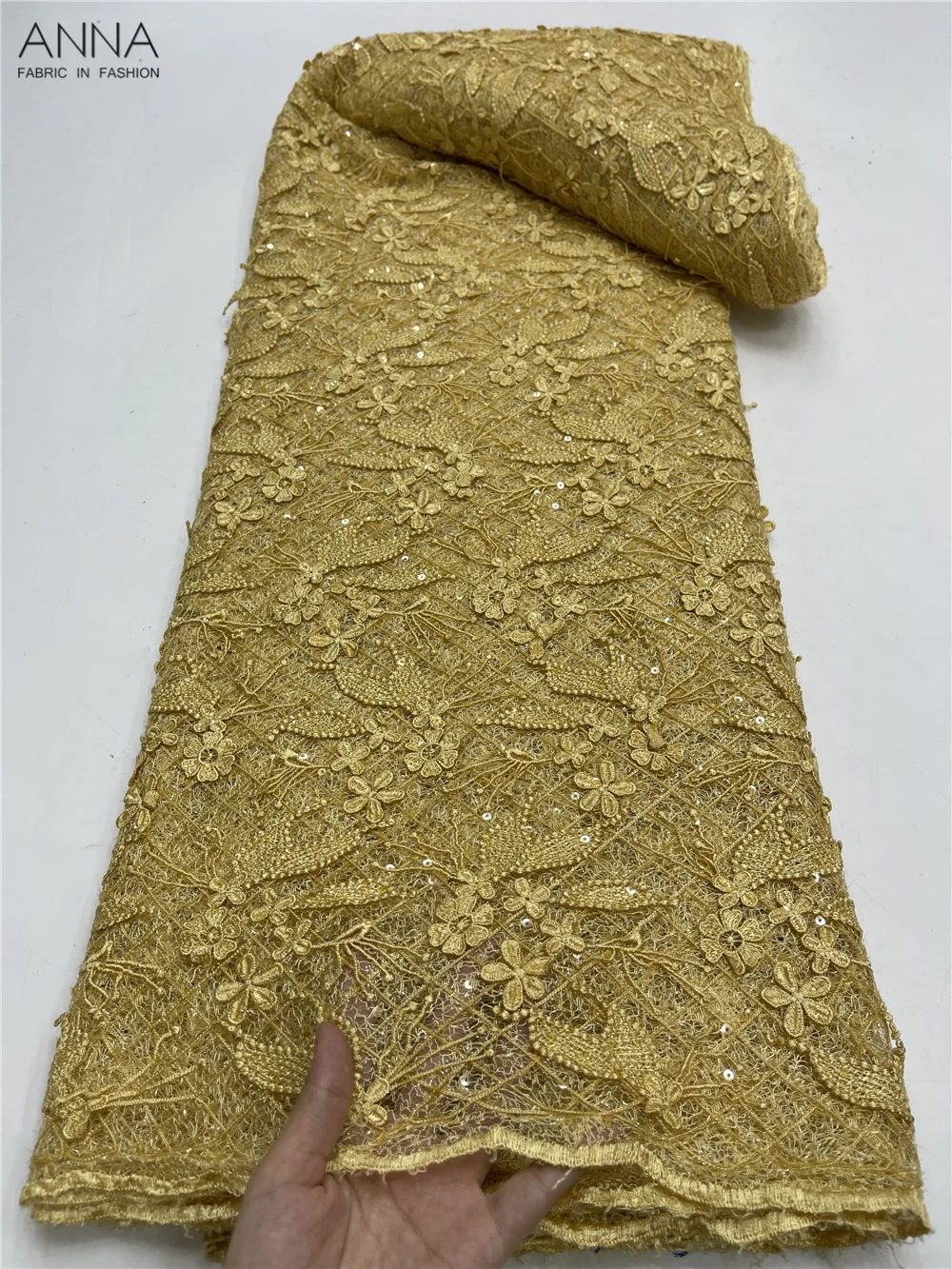 

High Quality Nigerian Lace Fabric Embroidered French Net Fabric With Sequins 5 Yards African Tulle Lace Fabric For Wedding Dress