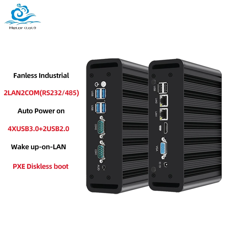 Helorpc Mini PC Barebone Kit Support Dual Gigabit Ethernet with 2xRS232/485 4xUSB3.0 Compact Computer for Industrial Win10 Ready