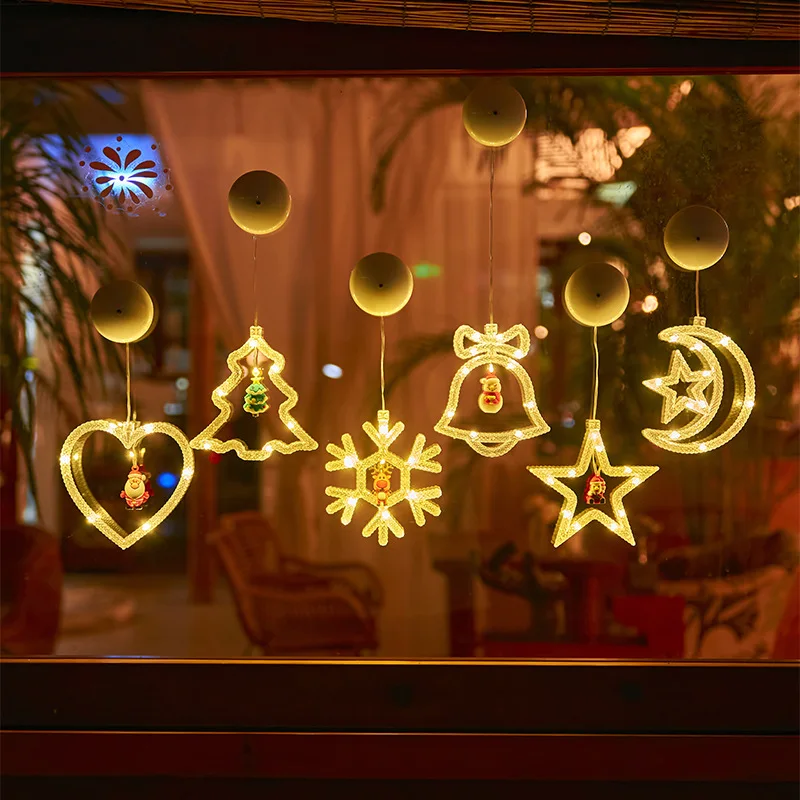 

Christmas Leather Line Snowflakes Pentagonal Stars Suction Cup Lights Window Display Scene Decoration Christmas Party Supplies