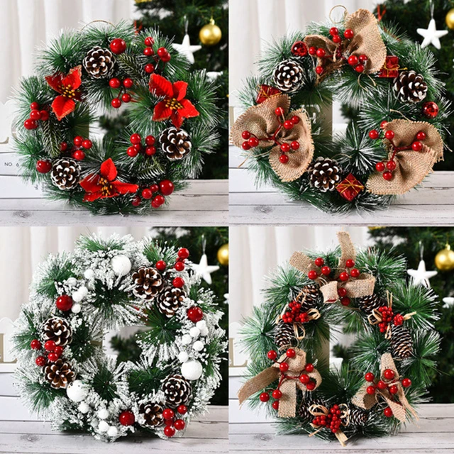 Christmas Pearl Garland Pine Cone Wreath LED String Lights Wreaths For  Doors Window Flower Garland Xmas Decoration - AliExpress