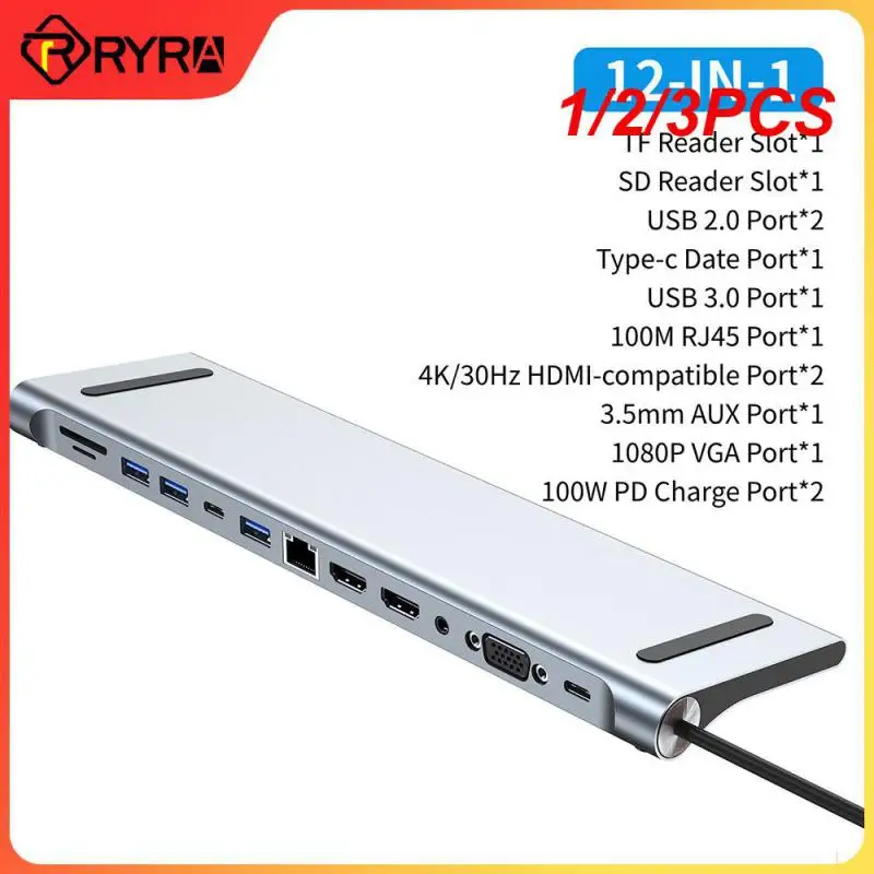 

1/2/3PCS 12-in-1 USB Type C Hub With 2 Multiport Adapter Dock Station USB 3.0 4K RJ45 SD/TF VGA PD For Laptop MacBook