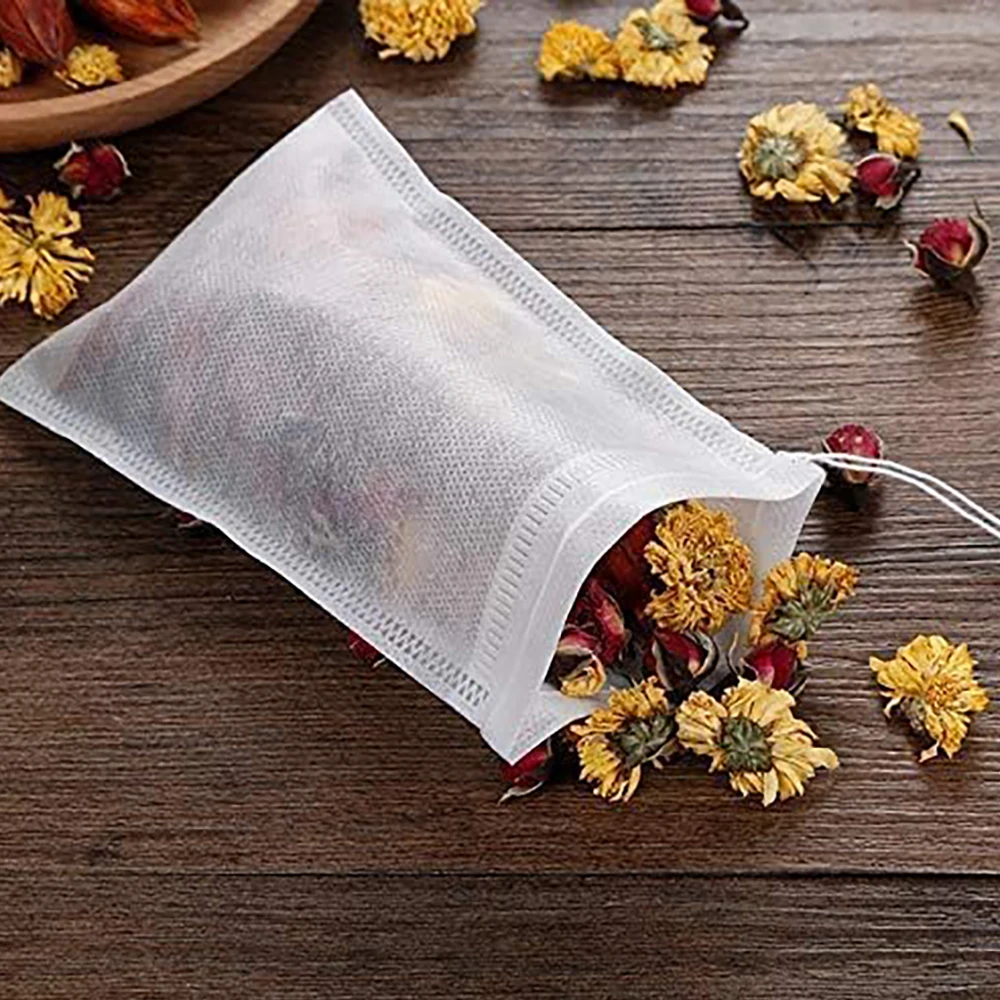 100/50Pcs Disposable Teabags Non-woven Empty Filter Bag For Spice Tea Infuser With Drawstring Spice Filters Teabags Kitchen Tool