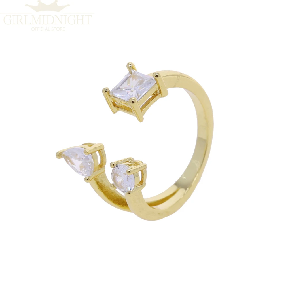 2025 New Luxury Shiny Heart Round Cubic Zirconia Paved Geometric Open Ring Gold Color for Women Jewelry Accessories Wholesale 3