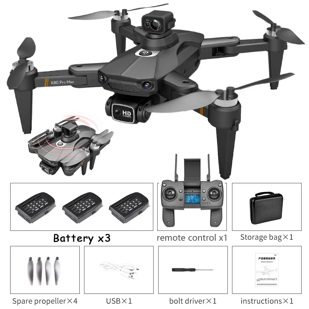 RC Quadcopter medium K80 MAX GPS 5GHz RC Drone 8K Multifunction Professional Obstacle Avoidance Dual HD Camera Brushless Motor Quadcopter Toys Boy rc quadcopter with camera RC Quadcopter