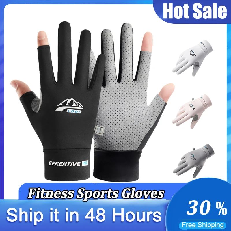 Fishing Gloves Sun Protection Gloves Breathable Non-slip Two Finger Cut Sports Gloves Adult Ice Silk Cycling Running Mittens walk fish fishing gloves non slip breathable ultrathin unisex half finger glove camping fishing carp equipment guantes de pesca