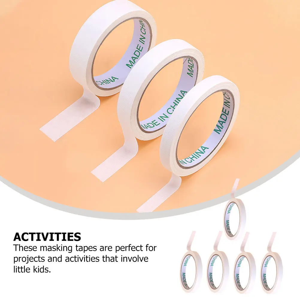 5롤 다용도 마스킹 테이프 흰색 쉽게 떼어낼 수 있는 잔여물 없는 페인팅 DIY 프로젝트용 마스킹 테이프