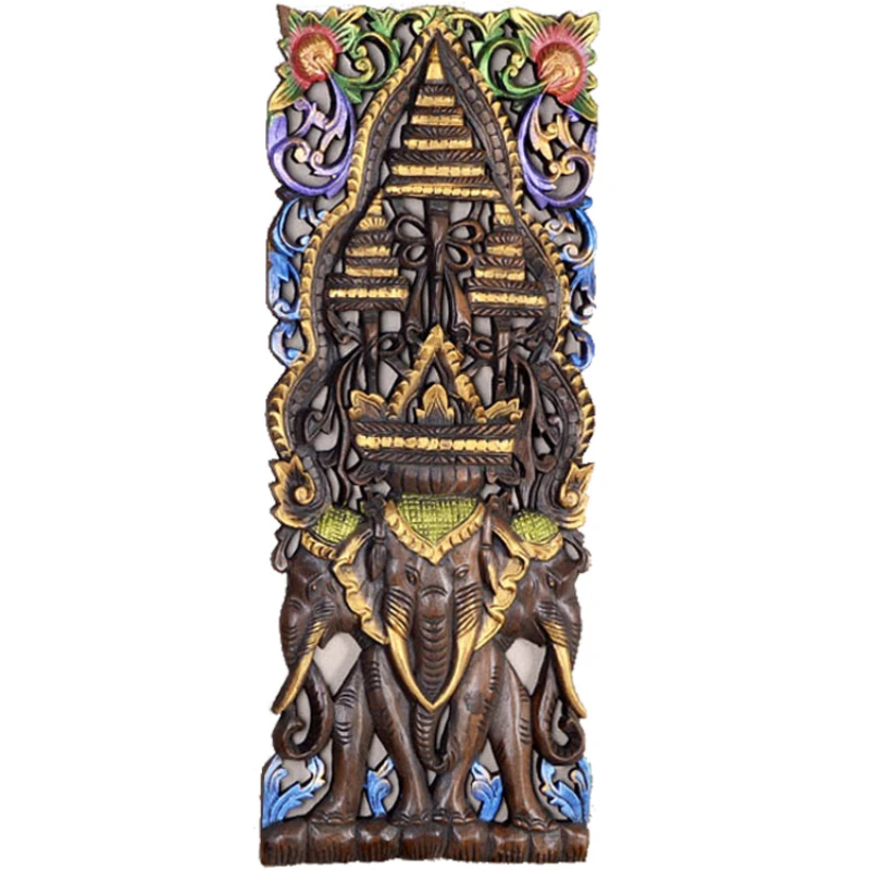 

Wood Carving Elephant Solid Wood Crafts Decorative Painting Pendant Rectangular Living Room Entrance Wall Decoration