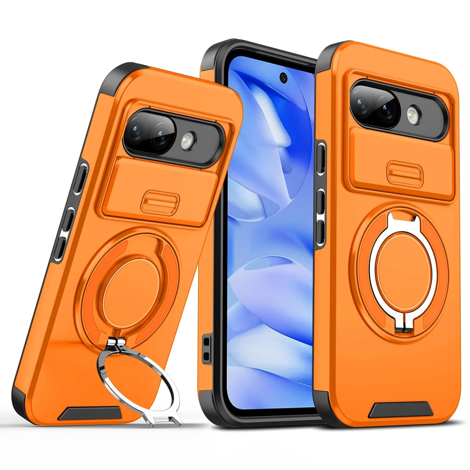 Heavy Duty Shockproof Case with Slide Camera Lens Protector and Magnetic Ring Holder