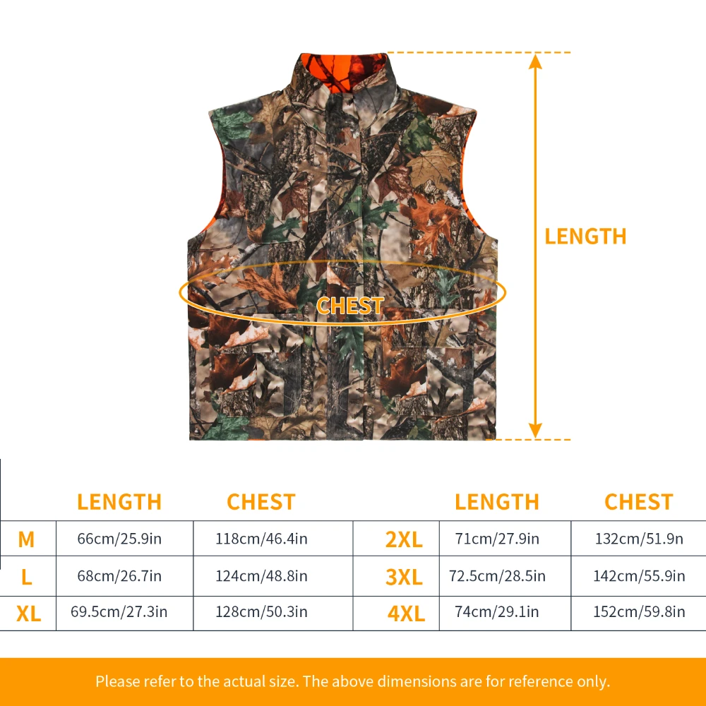 GUGULUZA Orange Camo Hunting Vest Game Reversible Waistcoat Safety Sleeveless Vest for Outdoor Fishing Hiking Camping hunting vest