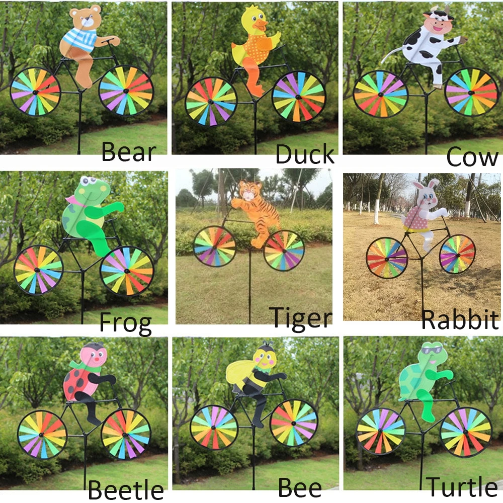 Whirligig On Bike Ornaments DIY Yard Lawn Windmill Wind Spinner Garden Decor Kids Toy